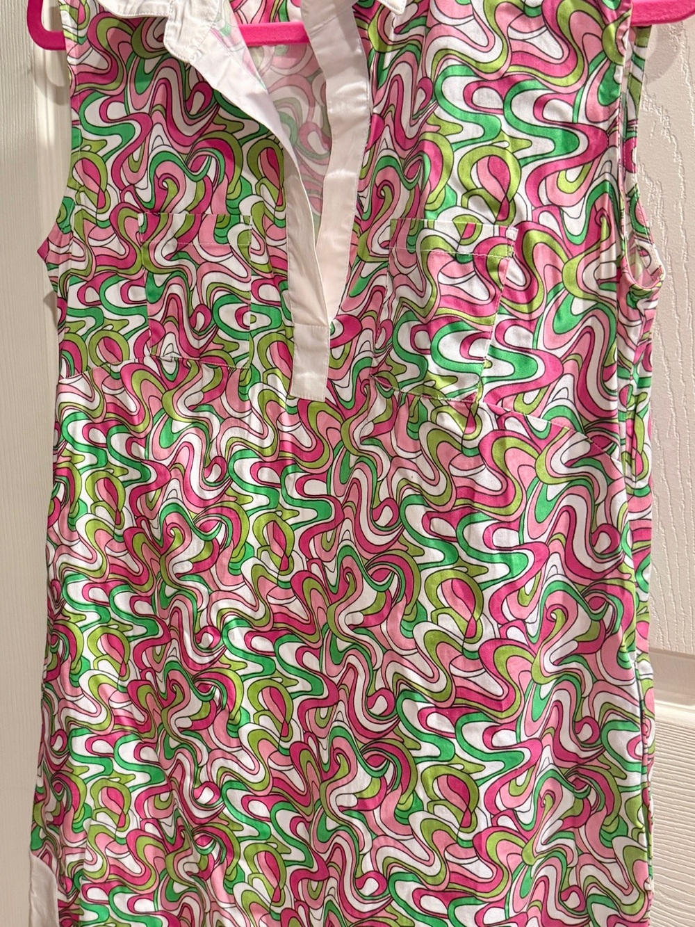 Sleeveless Midi Dress in Pink & Green Swirl Print by tizzie
